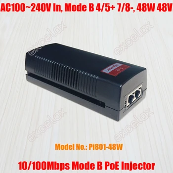 100 Мбит/с AC 100 ~ 240 В Однопортовый сетевой инжектор PoE Режим B 4 5+ 7 8- Питание по сети Ethernet 100 М постоянного тока 48 В 48 Вт PI801-48 Вт