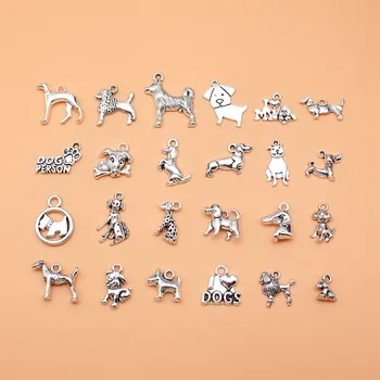 24шт Коллекция Талисманов Для Собак Античного Серебряного Цвета Для Изготовления ювелирных Изделий Своими Руками, 24 Стиля, по 1 из каждого