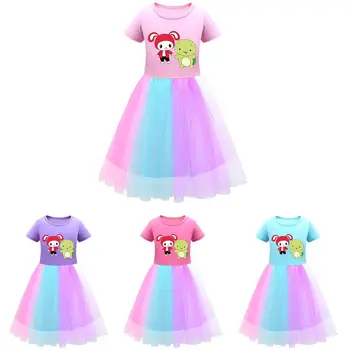 Модное детское летнее платье с мультяшным принтом для маленьких девочек, Милое радужное кружевное платье Принцессы для маленьких девочек, платья для вечеринки в честь дня рождения