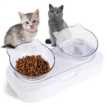 Дозатор воды для кошачьего корма Прозрачная Регулируемая Миска для кошек Двойная Миска Для домашних животных