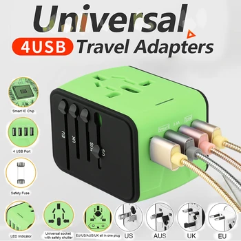 Универсальный Адаптер для Путешествий, Универсальное Зарядное Устройство для Путешествий с 4 Портами USB и 2 Настенными Зарядными Устройствами Type C для Мобильного Телефона США ЕС Великобритании AU, Ноутбука