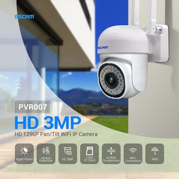 ESCAM PVR007 Камера Безопасности H.265 3MP Full HD Цветное Ночное Видение Обнаружение Движения Звуковая Сигнализация WiFi Камера IP66