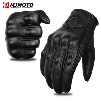 Мотоциклетные перчатки из натуральной кожи, Летние перфорированные Перчатки для защиты мотоциклиста, дышащие перчатки для мотогонок с сенсорным экраном