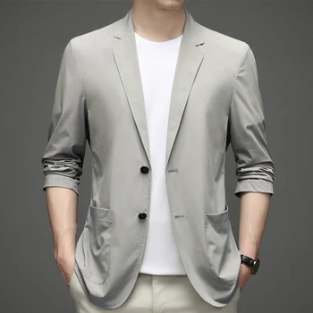 Minglu Весенне-летний мужской блейзер, роскошный однотонный деловой повседневный тонкий мужской костюм, пальто, модные тонкие мужские куртки на одной пуговице