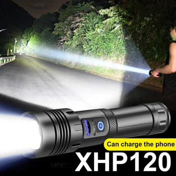 Тактический фонарик ZK30 Мощный светодиодный фонарик Super XHP120 XHP90 High Power Torch light Перезаряжаемая Походная лампа 18650 Usb
