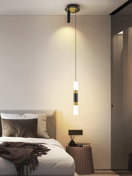 Скандинавская прикроватная люстра, подвесной светильник на фоне гостиной, коридор, люстра с двойной головкой и точечными светильниками