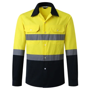 Светоотражающая рубашка из 100% хлопка для мужчин, спецодежда, рубашки Hi Vis, защитная одежда, рабочая одежда
