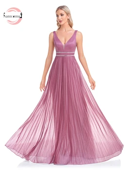 Элегантные вечерние платья из шифона Fannonnaf для женщин, Шикарное Розовое Длинное вечернее платье трапециевидной формы для гостей выпускного вечера, Роскошное бальное платье для свадебной вечеринки