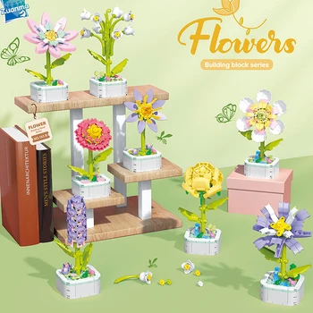 Строительный блок, регулируемый цветок, Строительный блок, букет из гранул, Собранный цветок, подарок ребенку на День рождения, Декоративные украшения