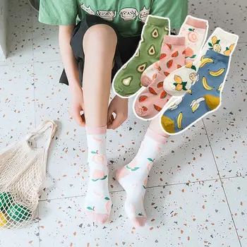 1 пара летних носков с Мультяшными фруктами, хлопком, Арбузом, Авокадо, женские Корейские носки, Модные Уличные носки