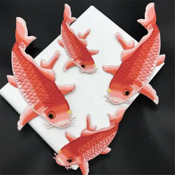(1 комплект = 4 шт) Рыбий утюг на адгезиве красный карп Рыба комбинация вышивка кружевная ткань паста тканевая аппликация патч DIY BJ0439