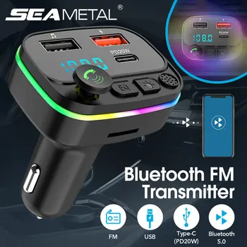 SEAMETAL Беспроводной Автомобильный Bluetooth FM-Передатчик Mp3-Плеер QC3.0 Автомобильное Зарядное Устройство PD 20 Вт Type-c USB Быстрая Зарядка С RGB Подсветкой