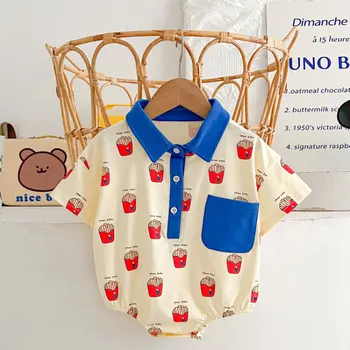 Летняя детская одежда 2023 года, боди для маленьких девочек, цельный комбинезон для мальчиков с принтом чипсов, Корейская версия Комбинезона для новорожденных