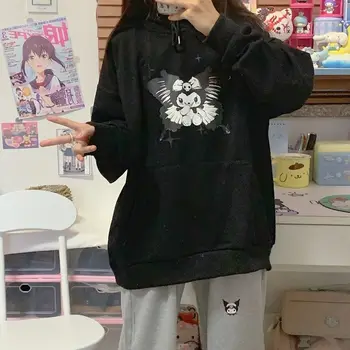 Sanrio Kuromi/ весенне-осенний свитер с капюшоном для девочек с рисунком из мультфильма, свободное пальто, свитер, пальто