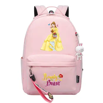 Disney Belle Princess Kawaii Для мальчиков и девочек, Детские Сумки для школьных книг, Женский Рюкзак для подростков, Холщовый Рюкзак для ноутбука