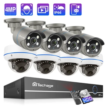 Techage 8CH 4MP POE Security Camera System H.265 POE NVR IP-Камера Цветного Ночного Видения CCTV Комплект Видеонаблюдения Human Detect