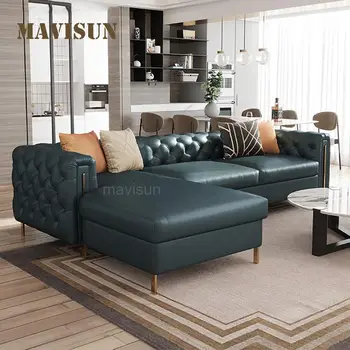 Европейский диван Chesterfield L-образной формы для больших и малых квартир, угловые диваны для отдыха, Шезлонг, Мебель для дома