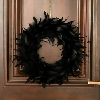 Инновационный черный венок из экологически чистых перьев, привлекательный декоративный венок из черных перьев, реквизит для фотосессии на Хэллоуин