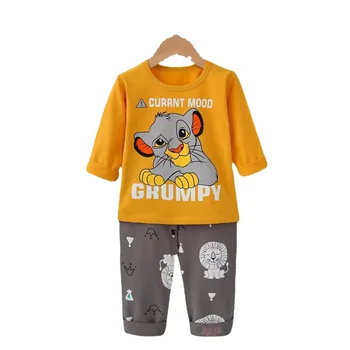 Комплект одежды для мальчиков от 0 до 3 лет, осенняя одежда, топы с героями мультфильмов с длинными рукавами для новорожденных малышей + штаны, наряды