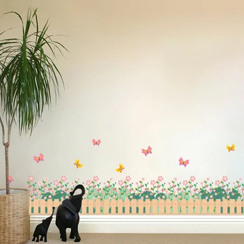 Пасторальные цветы, Травяной забор с бабочкой, наклейки на стену для офиса, магазина, спальни, плинтуса, украшения для дома, наклейки из ПВХ, настенные росписи