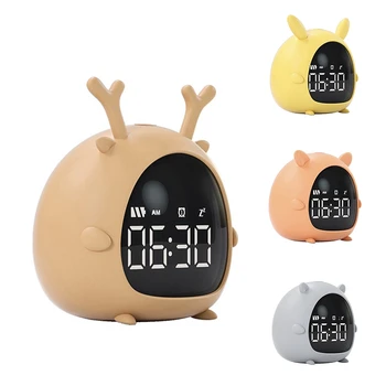 Часы для зарядки через USB, голосовое управление, настольные часы, цифровые светодиодные часы, мини-электронный детский будильник, коричневый