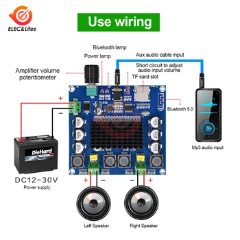 XH-A105 Цифровой Bluetooth 5.0 Плата усилителя мощности Поддержка AUX TF карты вход TDA7498 Двухканальный стерео аудиовыход 100 Вт * 2