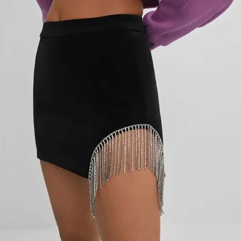Женская бархатная Мини-юбка, Модная, сексуальная, черная, украшенная кисточками, Короткие юбки с высокой талией, Лето 2021, сексуальные юбки, уличная одежда