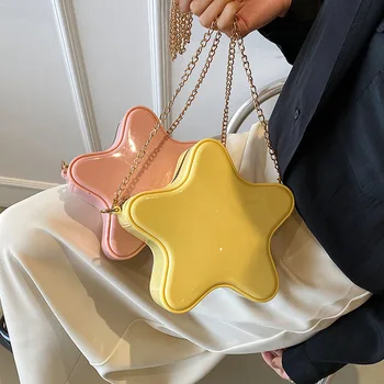 Женская маленькая сумка через плечо желтого цвета, сумка через плечо в форме пяти звездочек, милая сумка на цепочке для девочек, мини-сумка-мессенджер