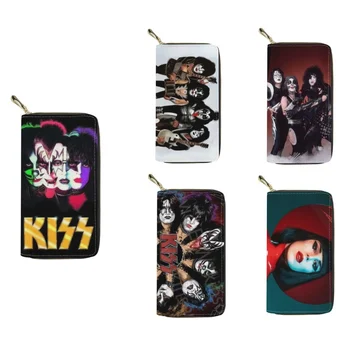 2023 Модные Кожаные кошельки с принтом Kiss Band Для женщин, кожаные Женские держатели кредитных карт, клатч на молнии, сумочка для рук, кошелек