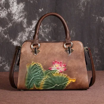 Высококачественная сумка-тоут с тиснением, цветочная сумка через плечо, женские сумки-мессенджеры, винтажные Роскошные женские сумки из натуральной кожи