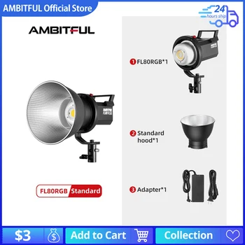 Светодиодная видеосъемка AMBITFUL FL80 RGB Мощностью 80 Вт для фотосъемки на открытом воздухе, дневное освещение, регулировка яркости, крепление Bowens, Поддержка управления приложением