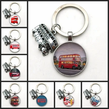 Новый винтажный брелок для ключей London Bus 2020 года с бронзовым рисунком автобуса, стеклянный выпуклый круглый брелок для ключей Лондонские сувениры, украшения своими руками, подарок