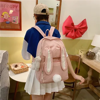 Рюкзак Kawai Rabbit, сумка для старшеклассников, рюкзак JK большой емкости, японский рюкзак Harajuku для отдыха, женский Ins, простой школьный рюкзак
