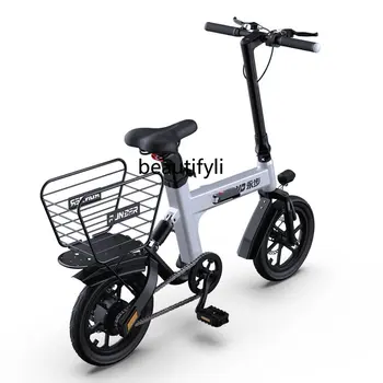Электрический велосипед yj с корзиной для хранения, складной небольшой портативный литиевый аккумулятор для покупок и электромобиль для покупок