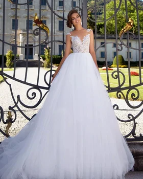 Простое Бальное Платье Свадебное Платье С Длинным Рукавом Robe de Mariee Princesse de Luxe С Аппликацией На Лифе Сексуальное Платье Casamento
