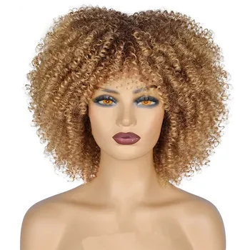 Короткие волосы, афро-кудрявые парики с челкой, африканское синтетическое омбре, Бесклеевые парики для косплея для чернокожих женщин, высокая температура