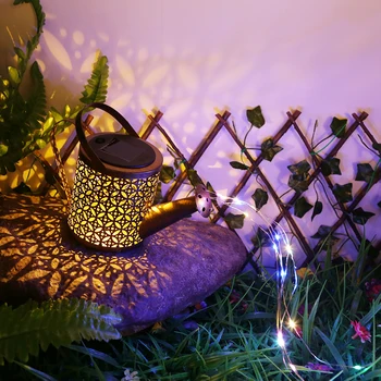 Художественный чайник для воды на солнечной батарее, выдолбленная лампа, светодиодный светильник для внутреннего двора, сада, для украшения пейзажа на Рождество и Хэллоуин