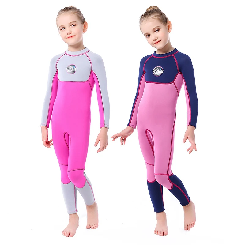 Детский гидрокостюм для девочек с длинными рукавами из неопрена толщиной 3 мм, цельный теплый купальник для дайвинга, плавания с маской и трубкой, солнцезащитный костюм для серфинга