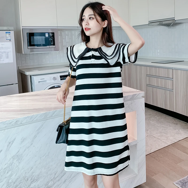Z44243 # Платье для беременных, женское платье в Корейском стиле, Женская полосатая одежда для беременных, Вязаная Женская одежда для беременных