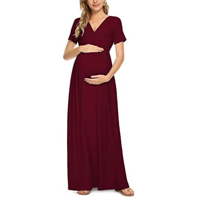 Летнее новое повседневное платье с коротким рукавом для беременных, однотонные удобные платья для беременных, приятные к телу