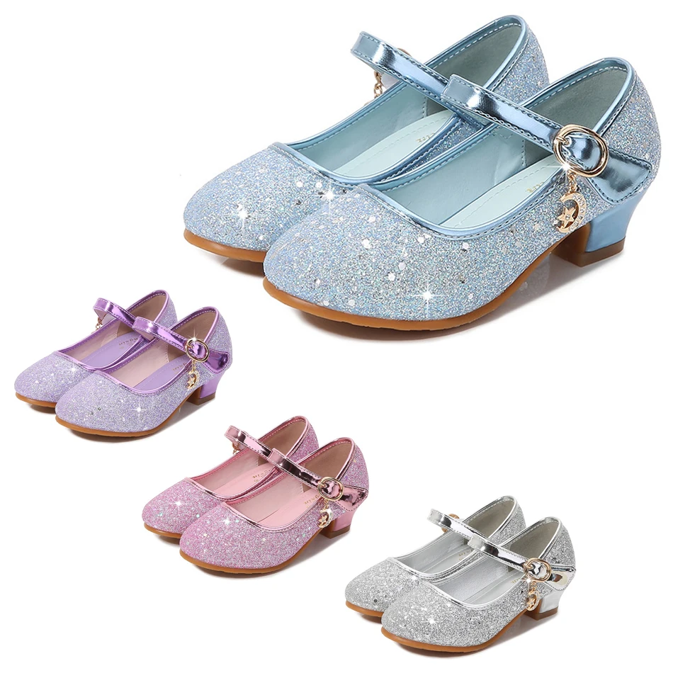 Обувь принцессы для косплея Эльзы, высокие туфли с хрустальными блестками, Однотонные синие блестящие аксессуары для девочек Рапунцель