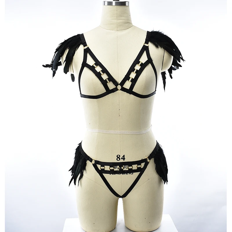 Черный сексуальный комплект нижнего белья в пастельно-готическом стиле С открытой грудью, бюстгальтер в клетку, Стринги с высокой талией, Стринги для бондажа, Комплект обвязки для тела
