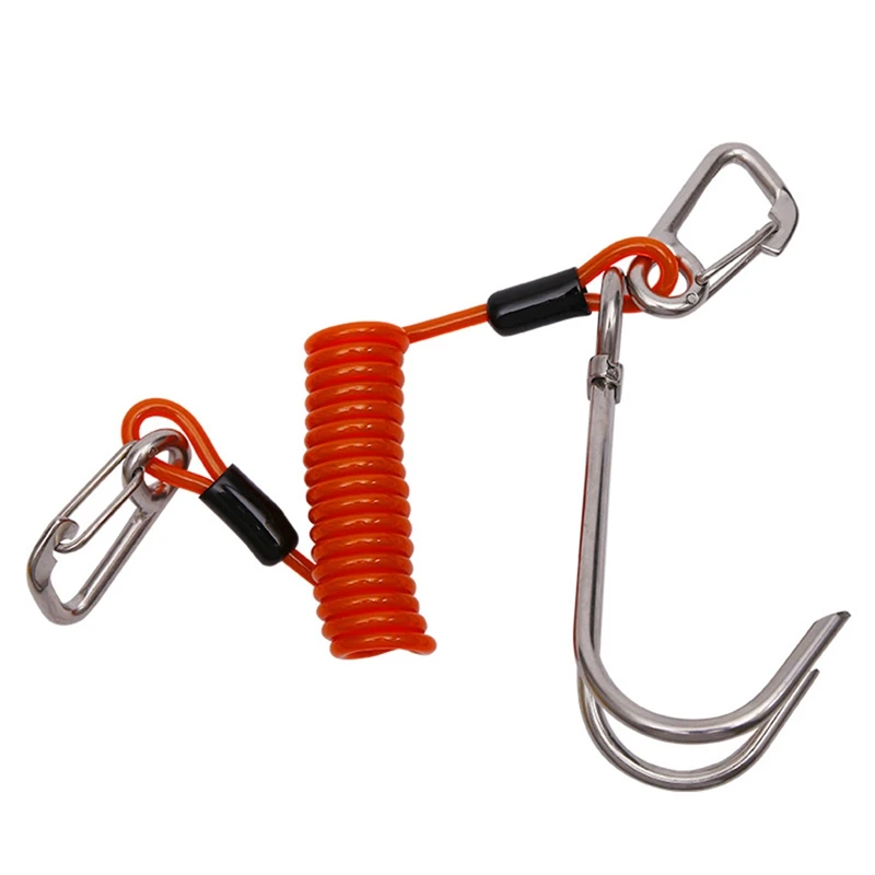 Крюк для рафтинга с двойной головкой, рифовый крюк из нержавеющей стали, спиральный пружинный шнур, аксессуар для безопасности при погружении Оранжевый