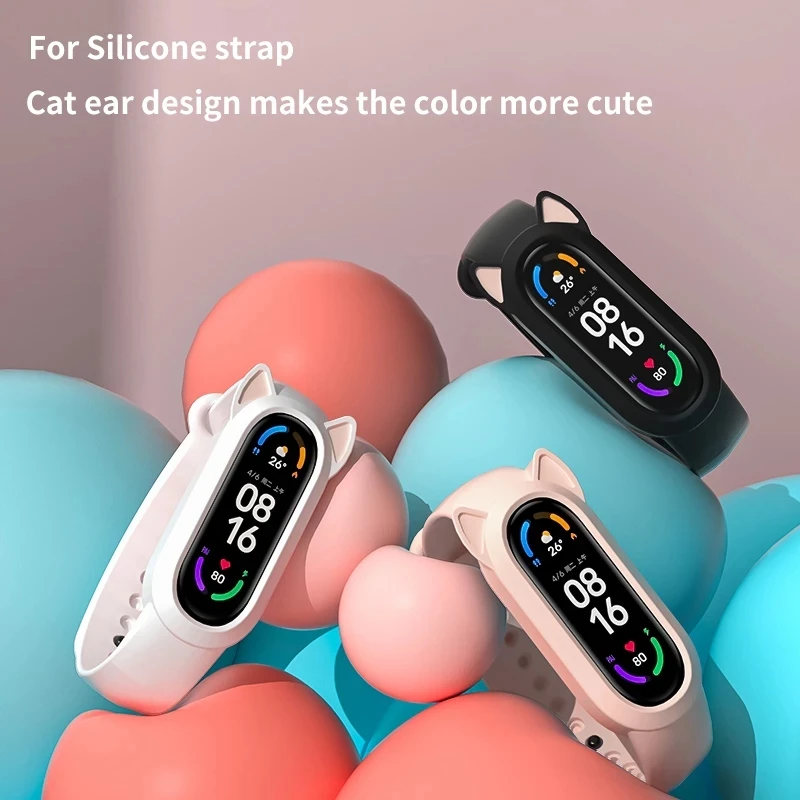 Кошачьи наушники Ремешок для часов Аксессуары для часов Силиконовый ремешок Сменный браслет для Xiaomi Mi Band 6 5 4 3 Кошачьи ушки Tpu